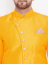 Vastramay Men's Mustard And Rose Gold Silk Blend Sherwani Set